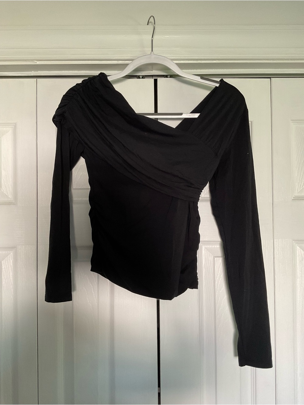 Abercrombie & Fitch Black Long-Sleeve Asymmetric Wrap Top